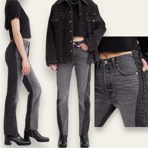NWT Levi's Premium 501 Spliced Jeans in Black Gray Parallel Universe Dark Wash